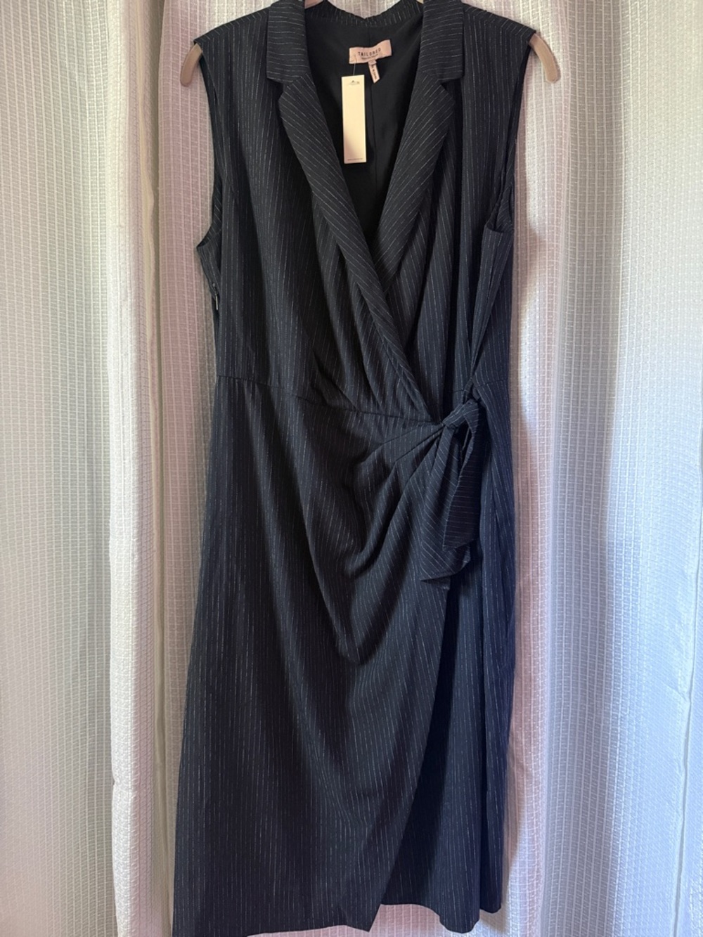 Rebecca Taylor Navy Pinstripe Sleeveless Wrap-Style Midi Dress